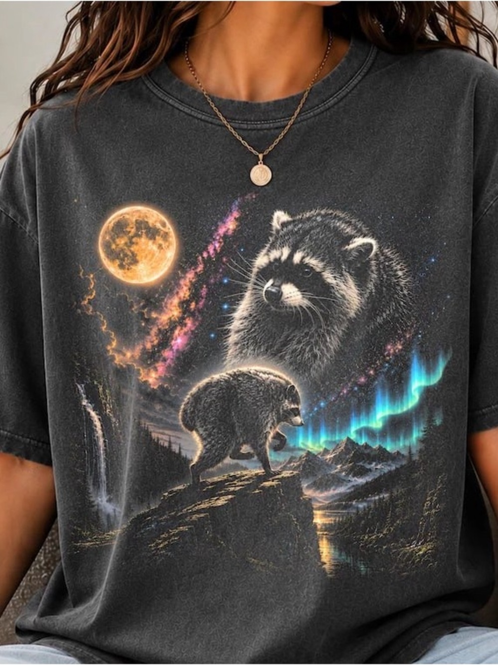 Comfort color pepper Raccoon Night Sky Graphic Tee